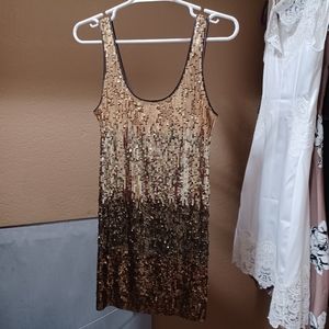 Express sequin tank mini dress ombre gold to bronze small cute fun party dress